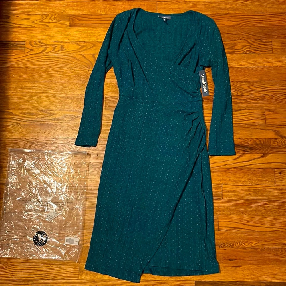 ModCloth Knit on the Town teal dotted dress